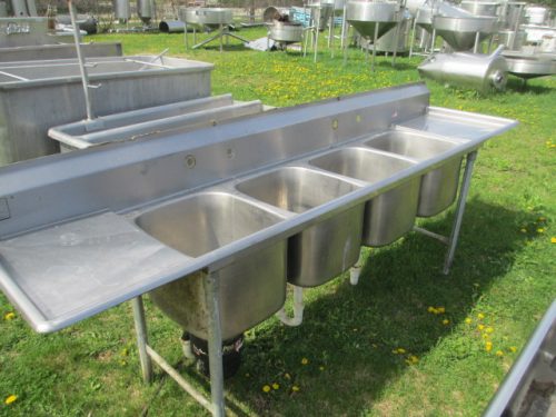 ALL S/S 4 COMPARTMENT SINK WITH DUAL 16” WIDE DRAIN BOARDS